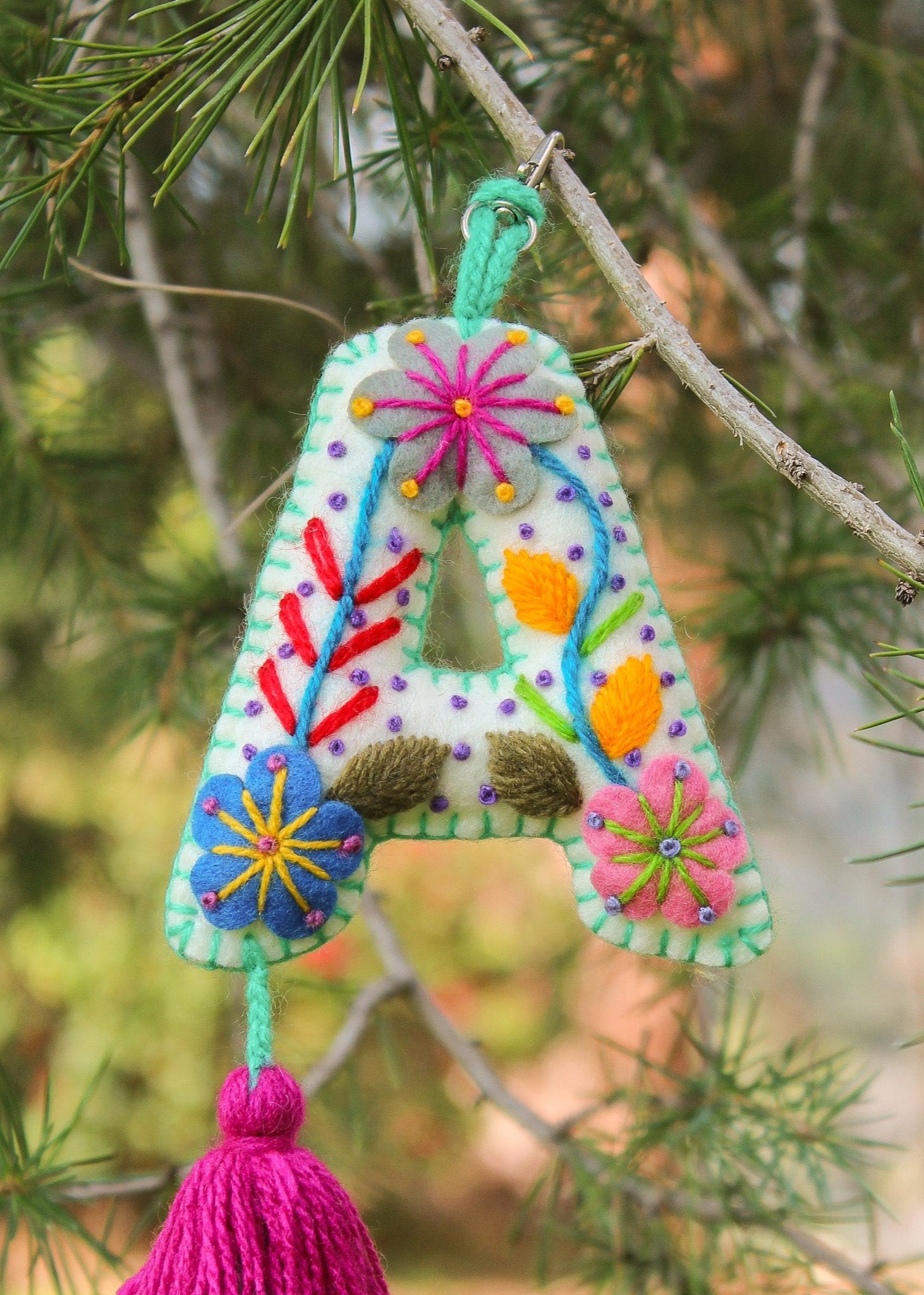 Peruvian Hand Embroidered Letter Shape Keychain