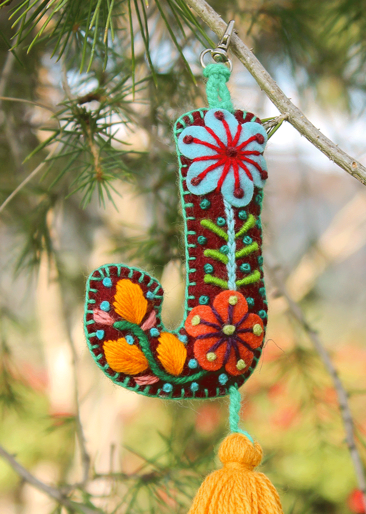 Peruvian Hand Embroidered Letter Shape Keychain