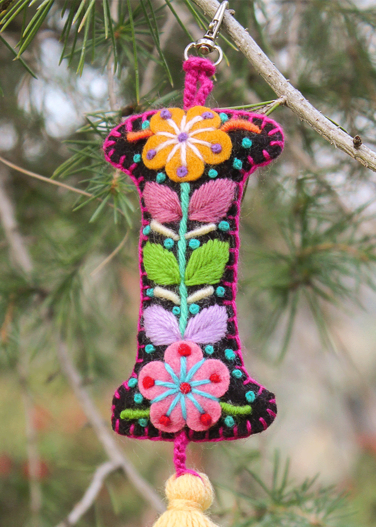 Peruvian Hand Embroidered Letter Shape Keychain