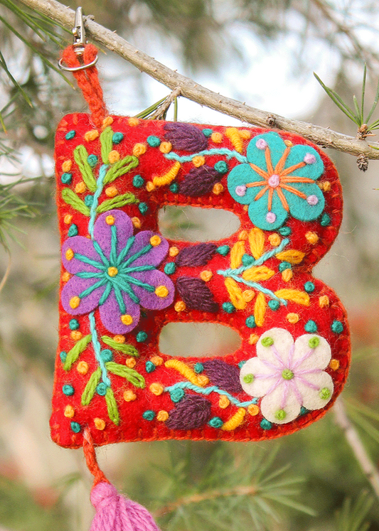 Peruvian Hand Embroidered Letter Shape Keychain